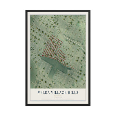 Map of Velda Village Hills, Missouri, 12 x 18 inch print in a black wood frame