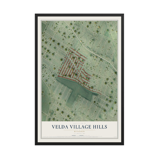 Map of Velda Village Hills, Missouri, 12 x 18 inch print in a black wood frame