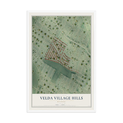 Map of Velda Village Hills, Missouri, 12 x 18 inch print in a white wood frame