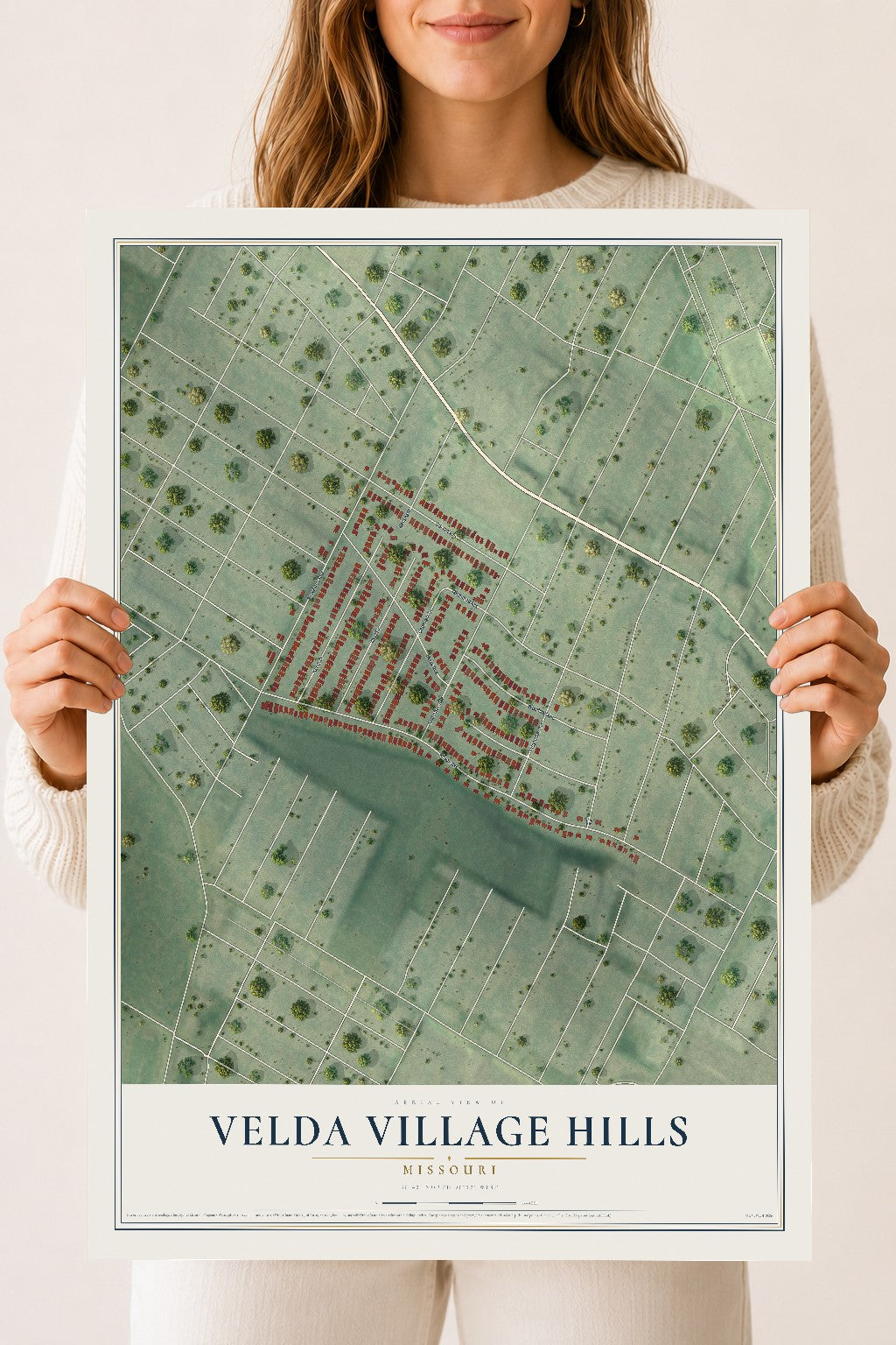 Map of Velda Village Hills, Missouri, 18 x 24 inch unframed archival matte print