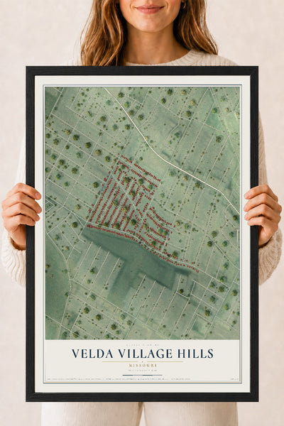 Map of Velda Village Hills, Missouri, 18 x 24 inch print in a black wood frame
