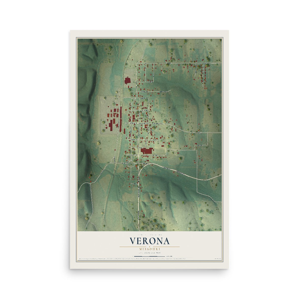 Map of Verona, Missouri, 12 x 18 inch unframed archival matte print