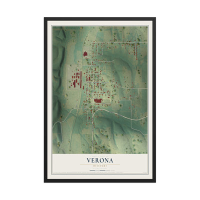 Map of Verona, Missouri, 12 x 18 inch print in a black wood frame