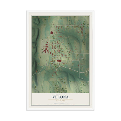 Map of Verona, Missouri, 12 x 18 inch print in a white wood frame