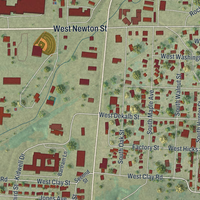 Close-up of the map of Versailles, Missouri print showing street and building detail