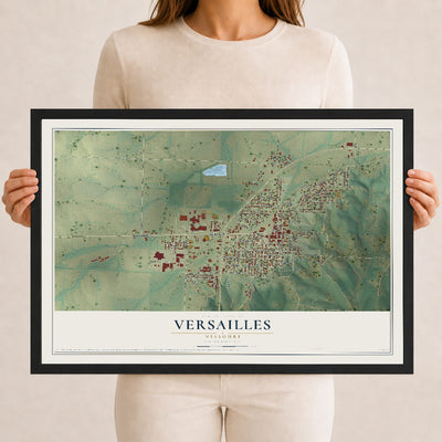 Map of Versailles, Missouri, 12 x 18 inch print in a black wood frame