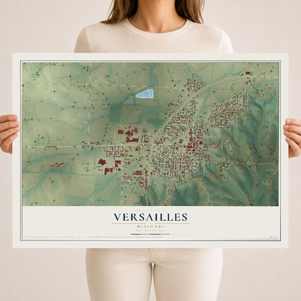Map of Versailles, Missouri, 18 x 24 inch unframed archival matte print