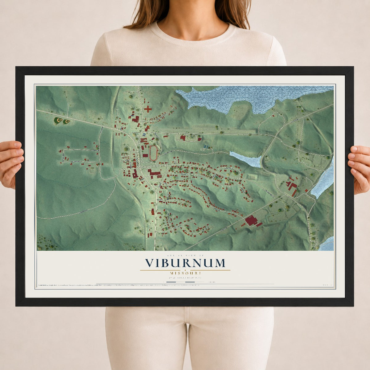Map of Viburnum, Missouri, 18 x 24 inch print in a black wood frame