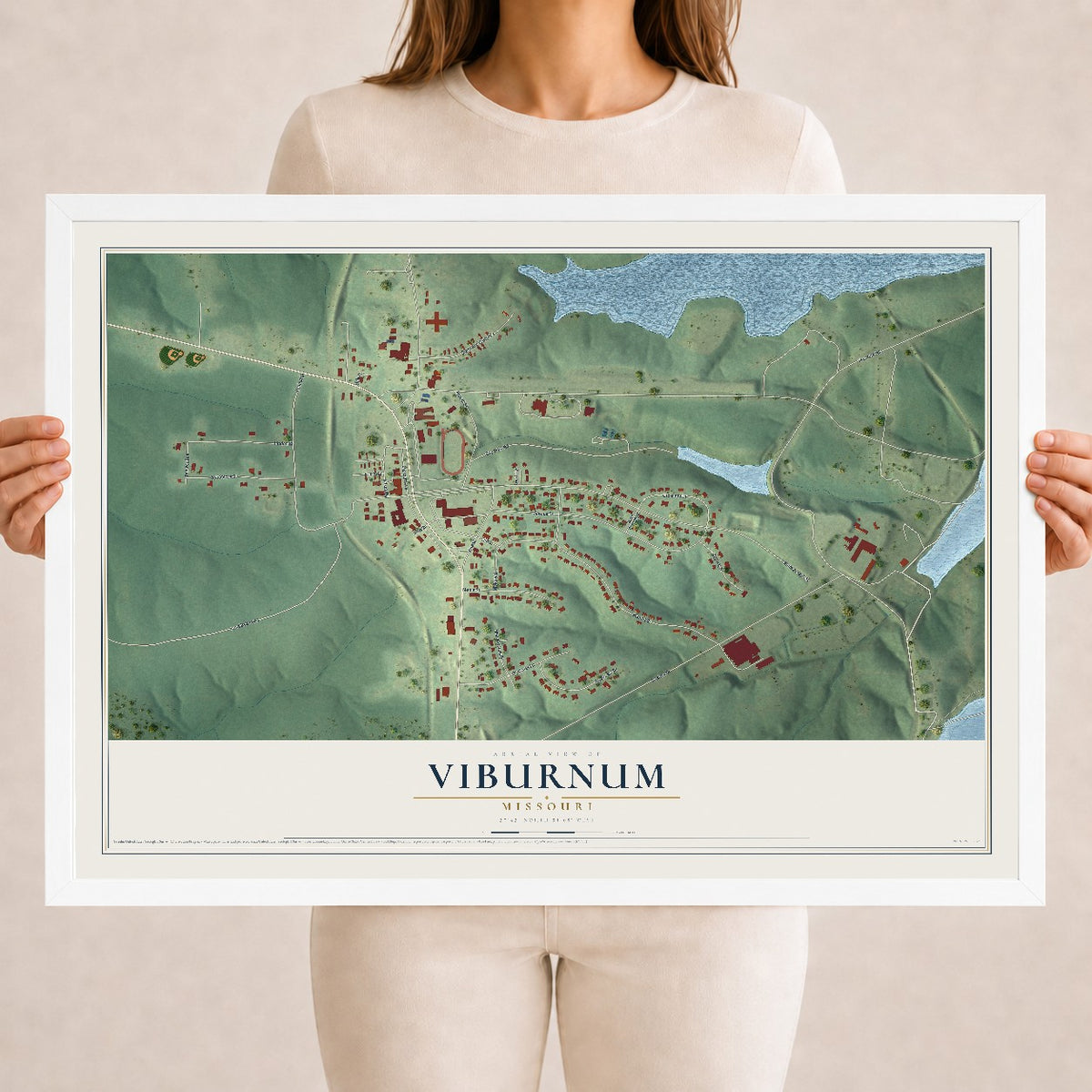 Map of Viburnum, Missouri, 18 x 24 inch print in a white wood frame