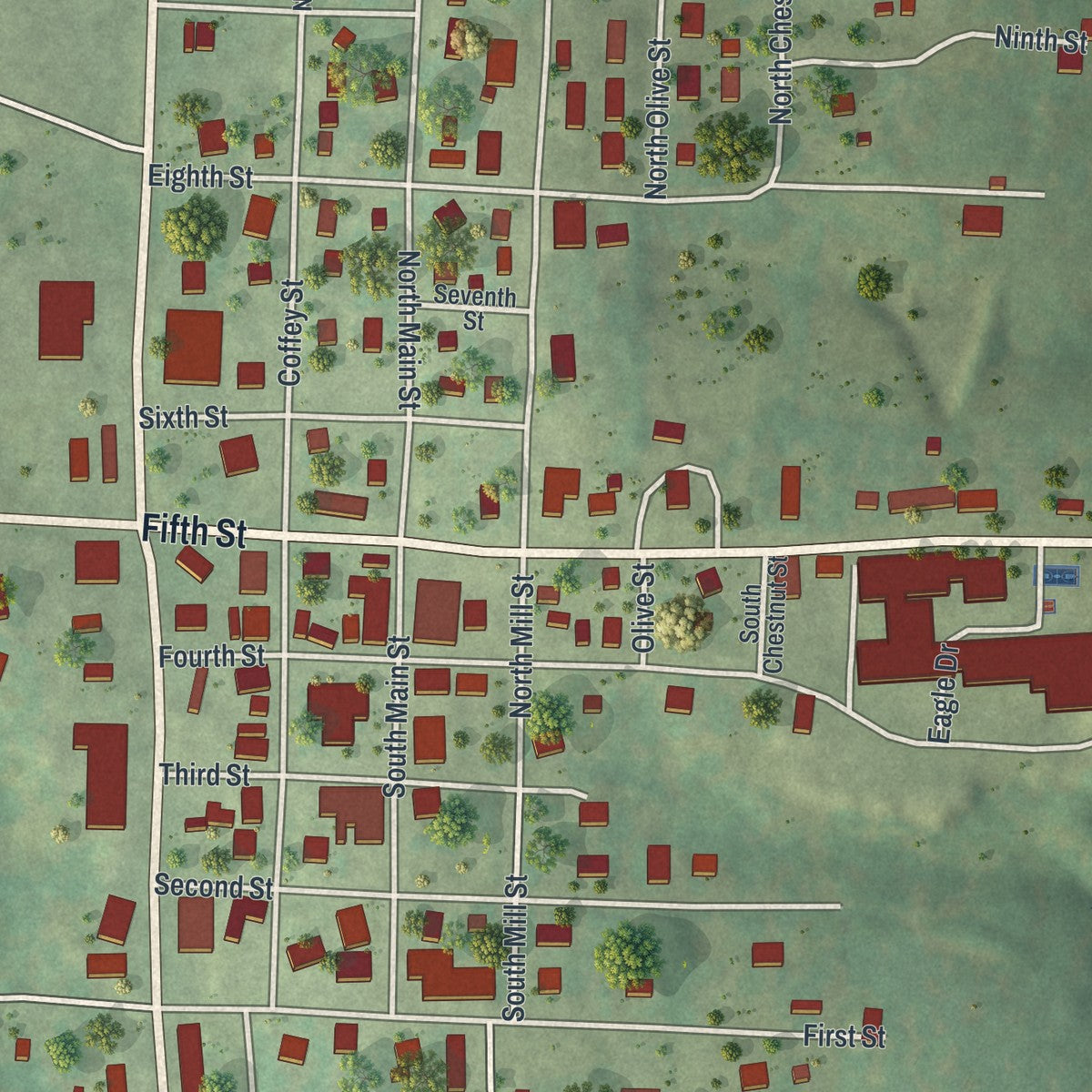 Close-up of the map of Vienna, Missouri print showing street and building detail