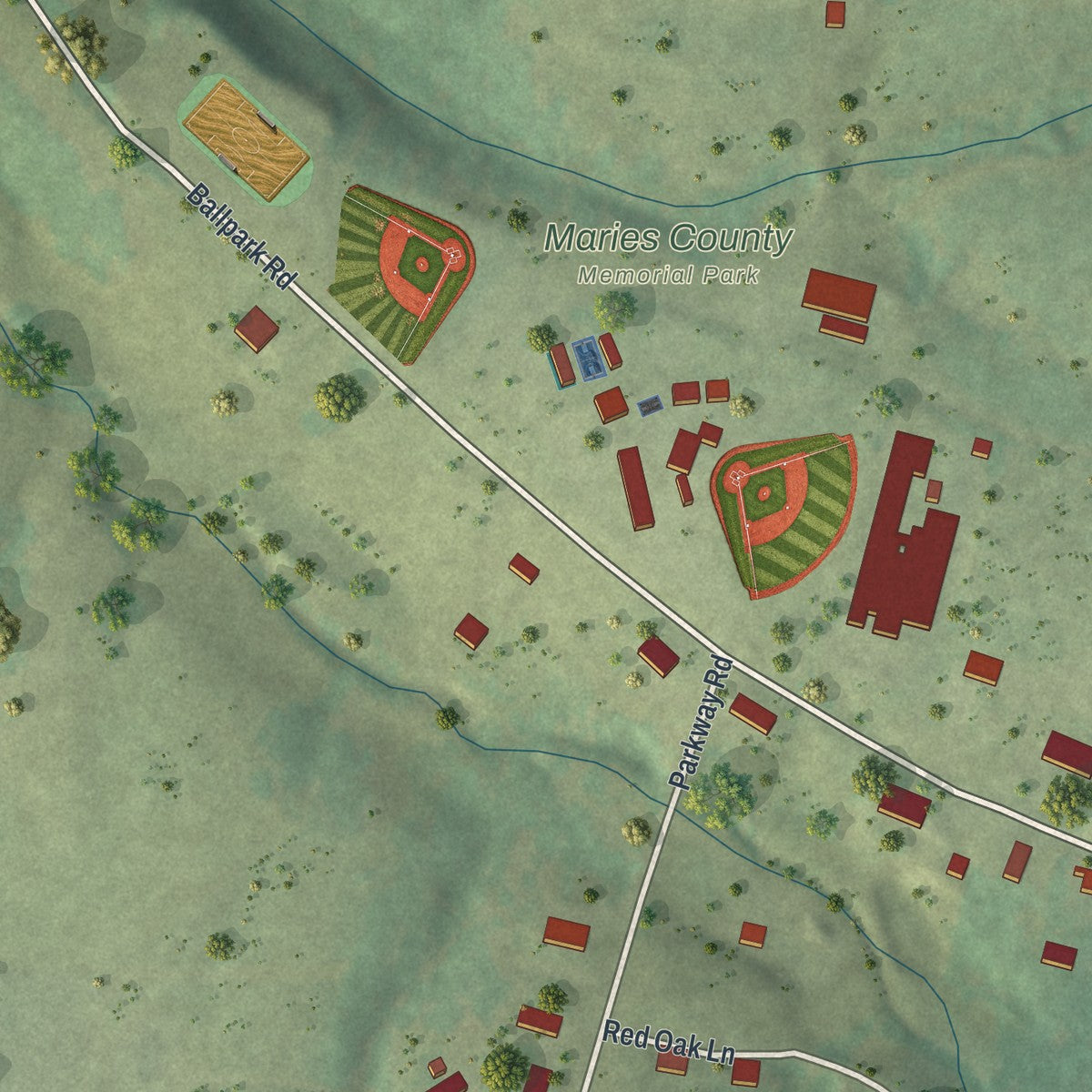 Second close-up of the map of Vienna, Missouri print showing more streets and buildings