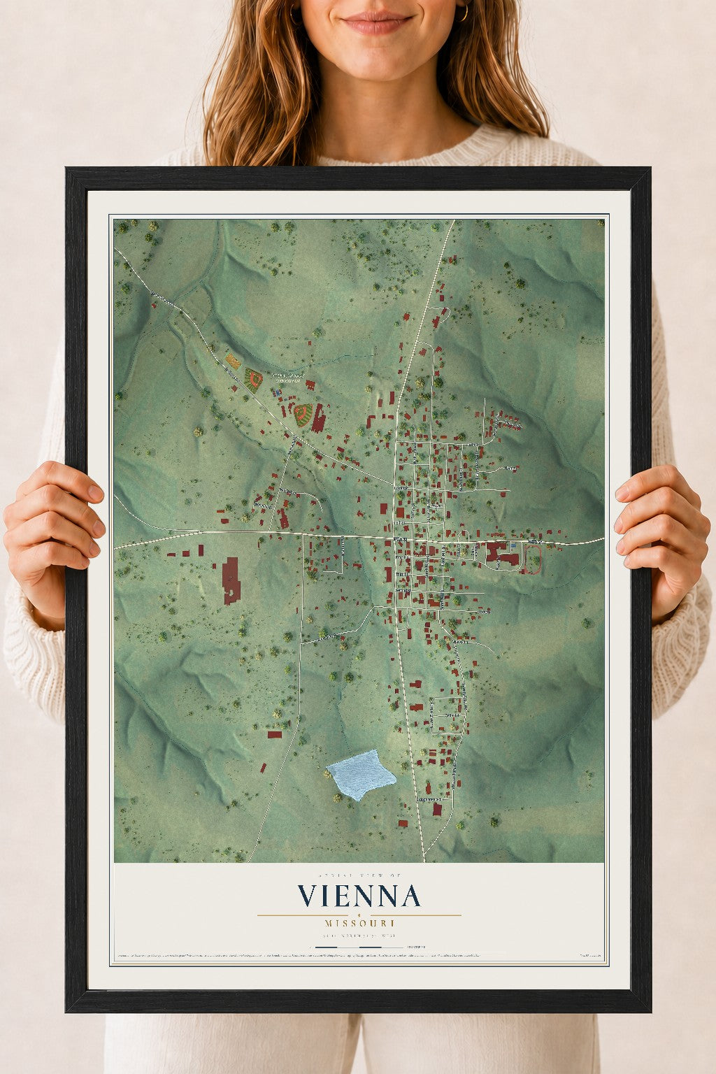 Map of Vienna, Missouri, 18 x 24 inch print in a black wood frame