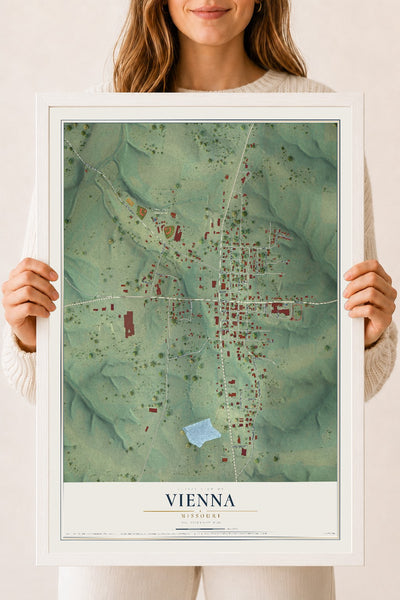Map of Vienna, Missouri, 18 x 24 inch print in a white wood frame