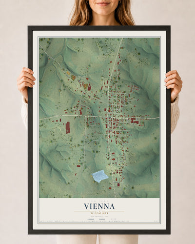 Map of Vienna, Missouri, 24 x 36 inch print in a black wood frame