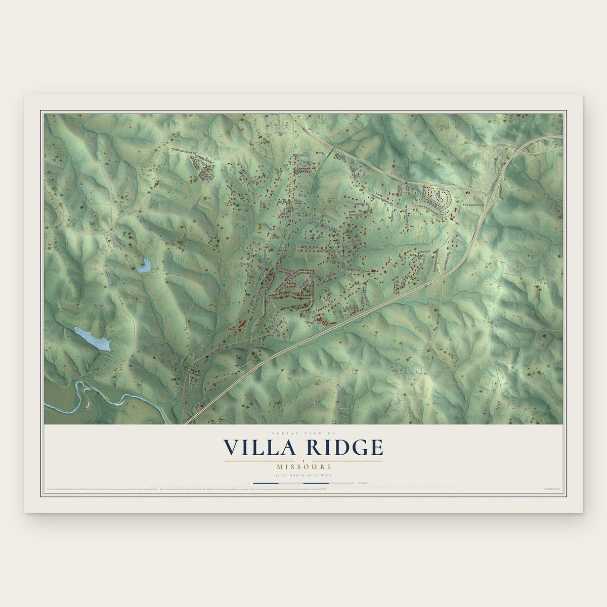 Villa Ridge, Missouri map print, the full design