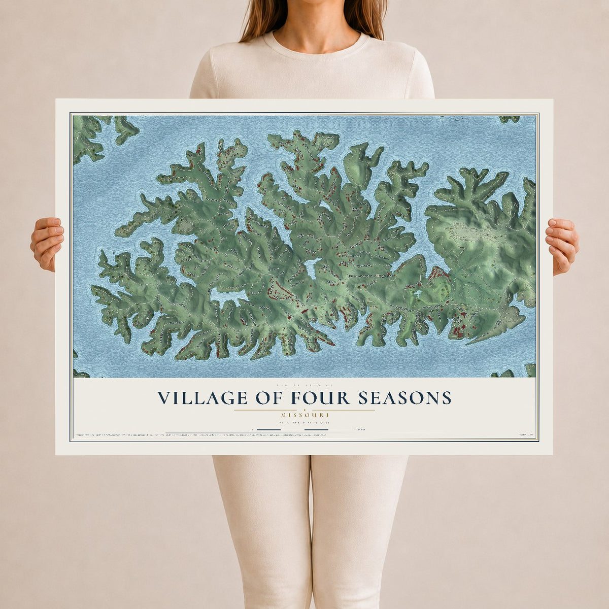 Map of the Village of Four Seasons, Missouri, 24 x 36 inch unframed archival matte print