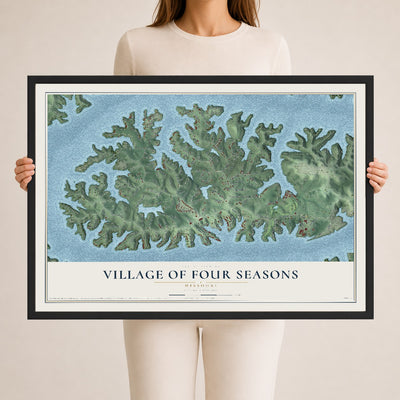 Map of the Village of Four Seasons, Missouri, 24 x 36 inch print in a black wood frame