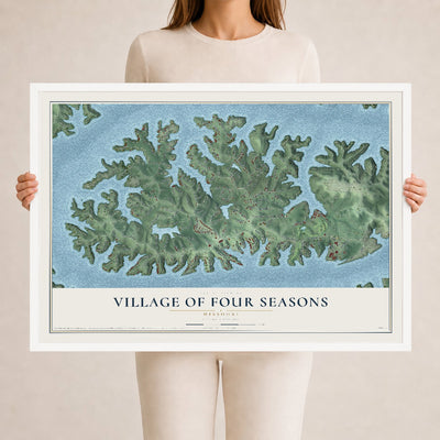 Map of the Village of Four Seasons, Missouri, 24 x 36 inch print in a white wood frame