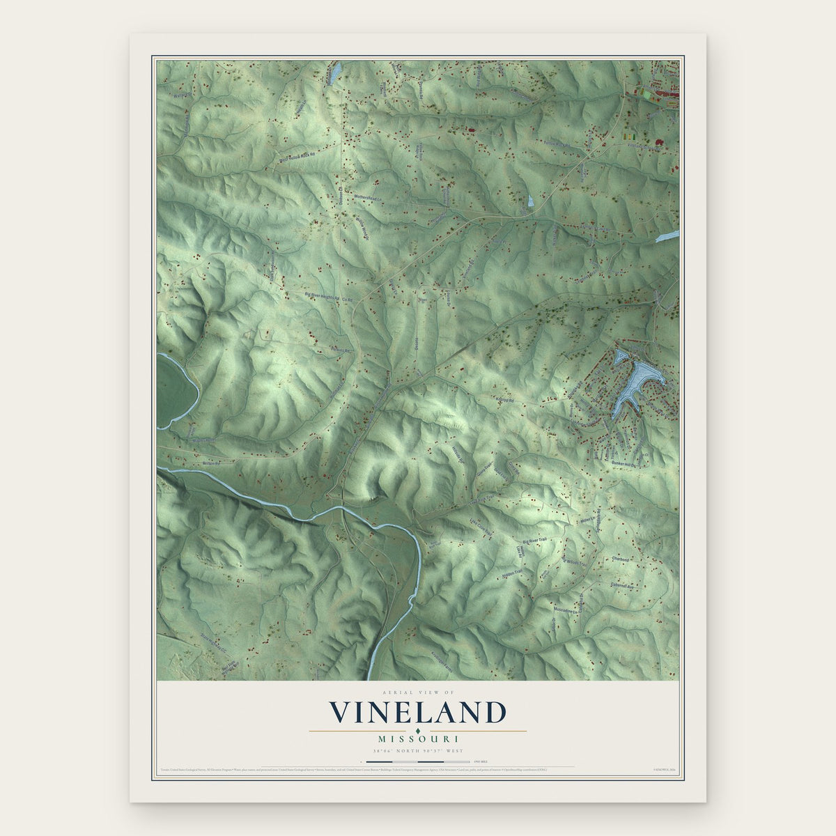 Vineland, Missouri map print, the full design