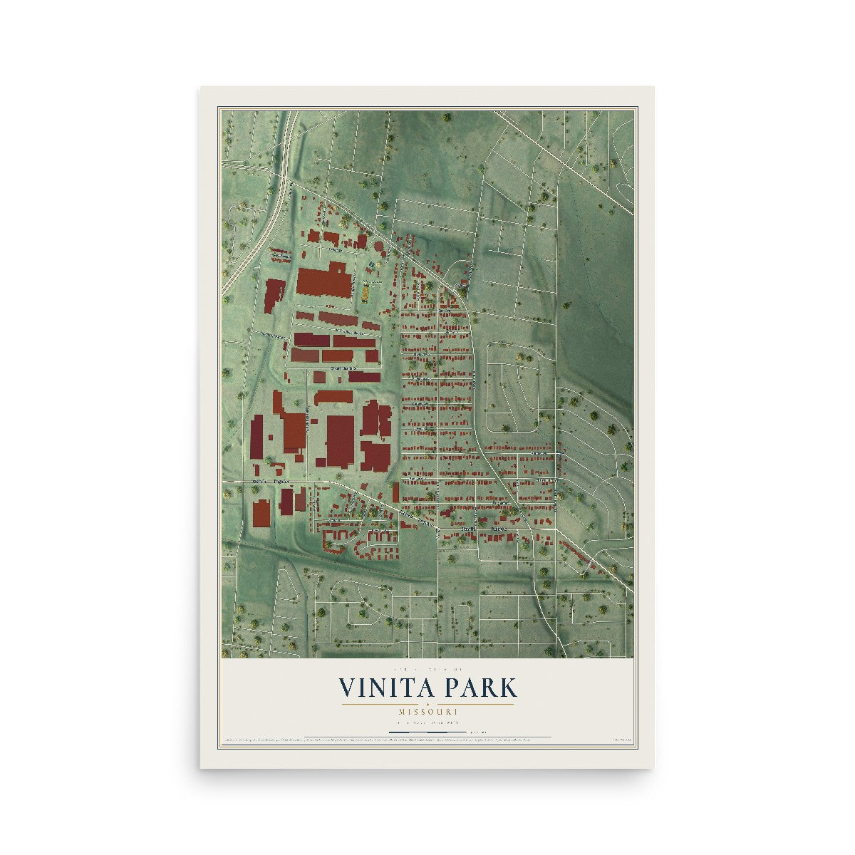Map of Vinita Park, Missouri, 12 x 18 inch unframed archival matte print