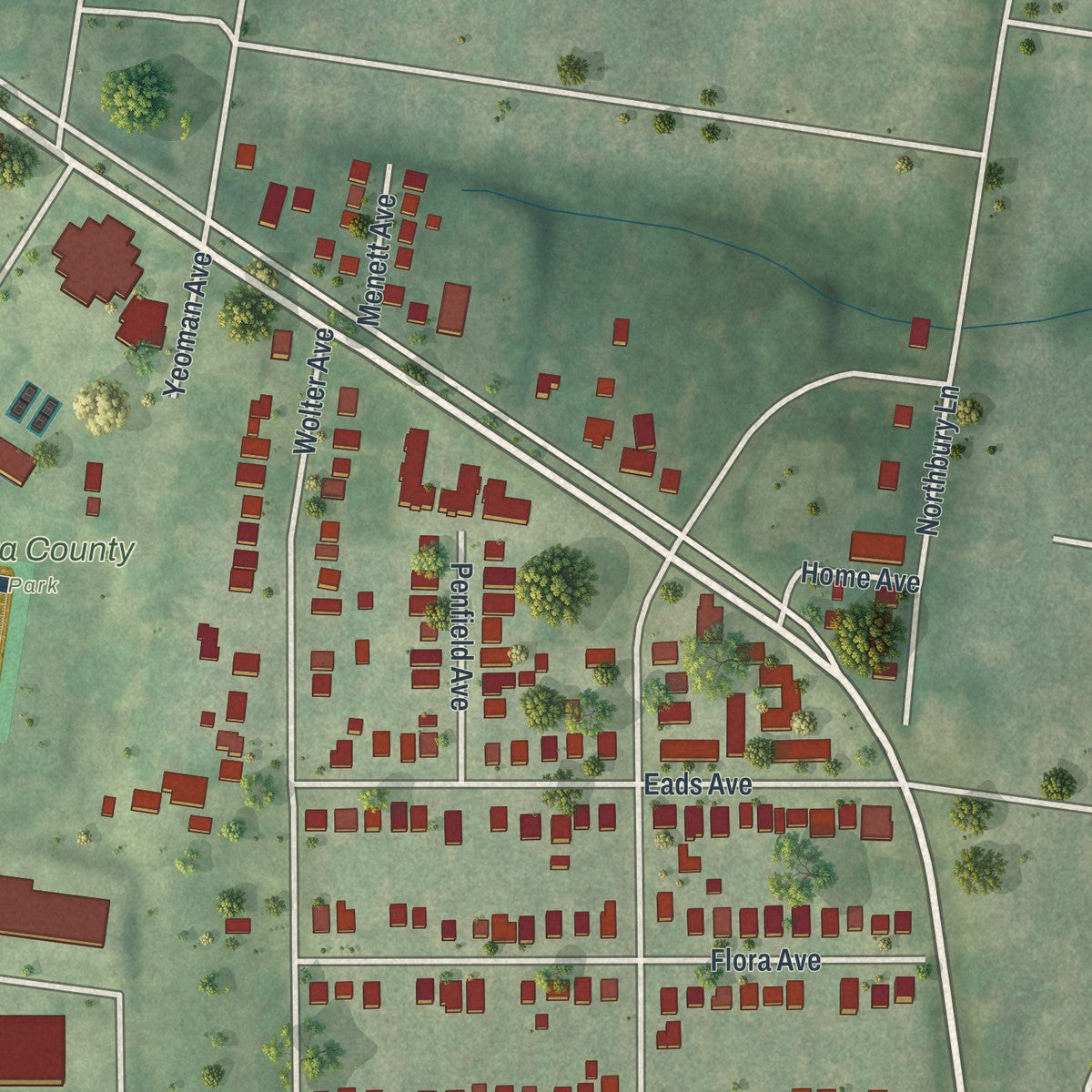 Second close-up of the map of Vinita Park, Missouri print showing more streets and buildings