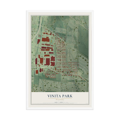 Map of Vinita Park, Missouri, 12 x 18 inch print in a white wood frame