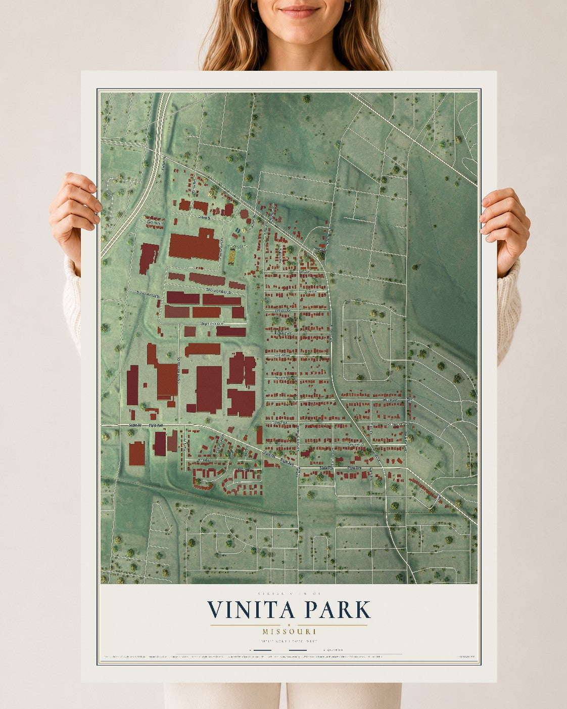 Map of Vinita Park, Missouri, 24 x 36 inch unframed archival matte print