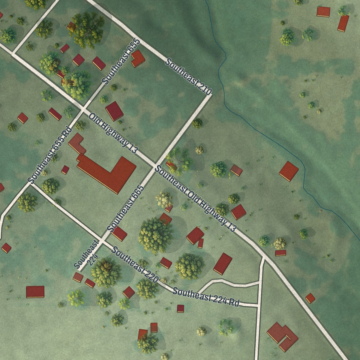 Close-up of the map of Vista, Missouri print showing street and building detail