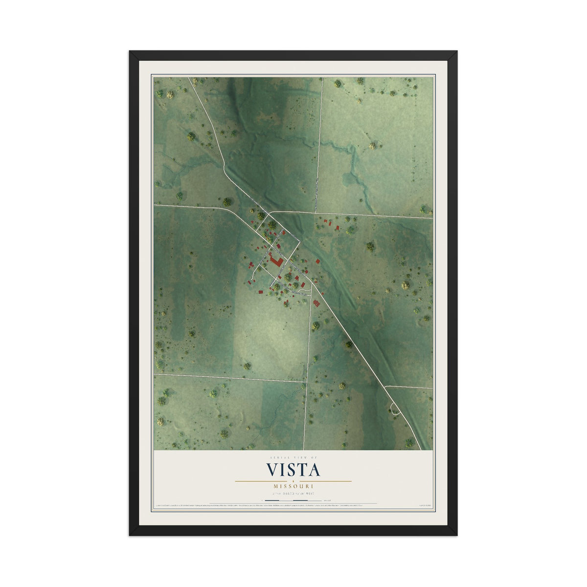 Map of Vista, Missouri, 12 x 18 inch print in a black wood frame