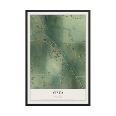 Map of Vista, Missouri, 12 x 18 inch print in a black wood frame