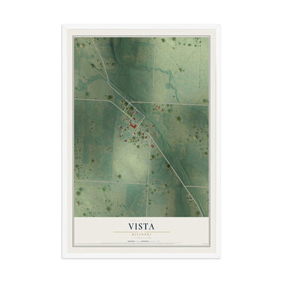 Map of Vista, Missouri, 12 x 18 inch print in a white wood frame
