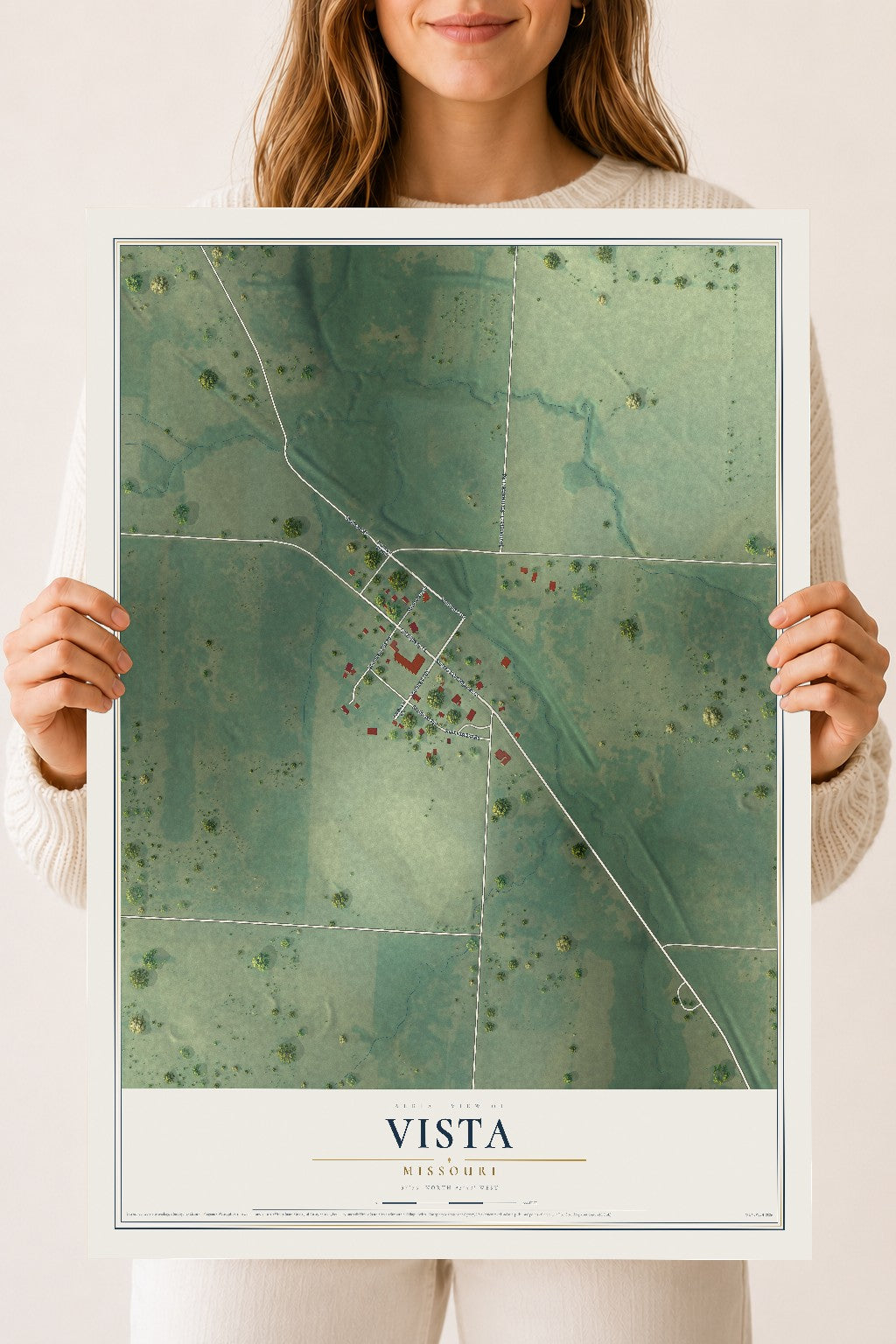 Map of Vista, Missouri, 18 x 24 inch unframed archival matte print