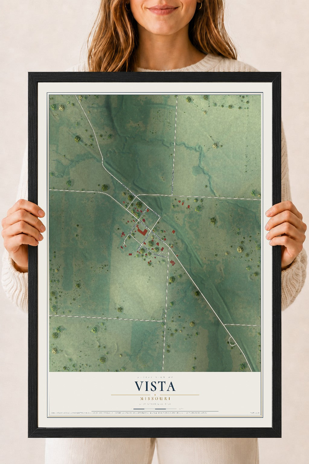 Map of Vista, Missouri, 18 x 24 inch print in a black wood frame