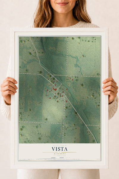Map of Vista, Missouri, 18 x 24 inch print in a white wood frame
