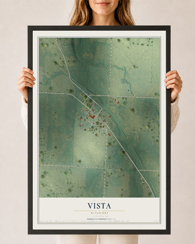 Map of Vista, Missouri, 24 x 36 inch print in a black wood frame