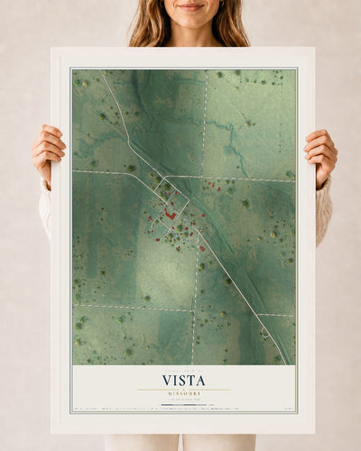 Map of Vista, Missouri, 24 x 36 inch print in a white wood frame