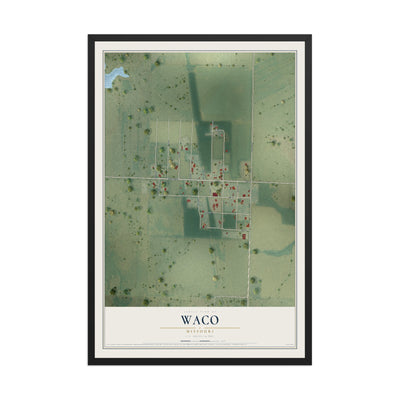 Map of Waco, Missouri, 12 x 18 inch print in a black wood frame