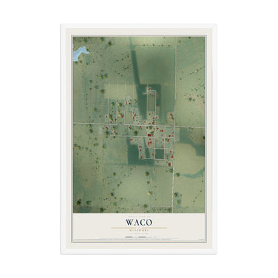 Map of Waco, Missouri, 12 x 18 inch print in a white wood frame