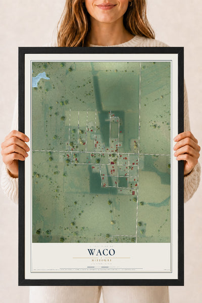 Map of Waco, Missouri, 18 x 24 inch print in a black wood frame