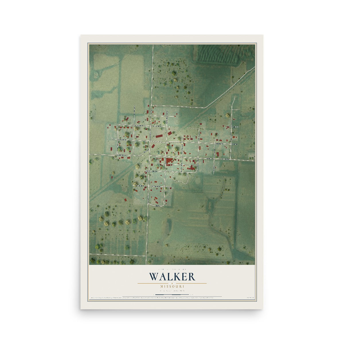 Map of Walker, Missouri, 12 x 18 inch unframed archival matte print