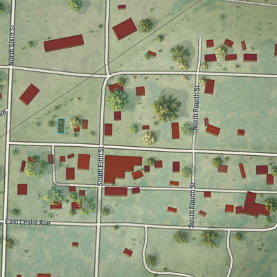 Close-up of the map of Walker, Missouri print showing street and building detail