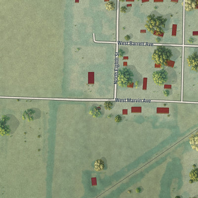 Second close-up of the map of Walker, Missouri print showing more streets and buildings