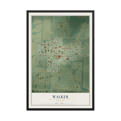 Map of Walker, Missouri, 12 x 18 inch print in a black wood frame