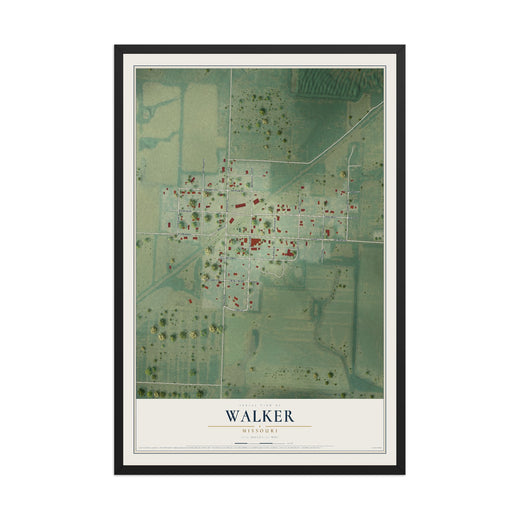 Map of Walker, Missouri, 12 x 18 inch print in a black wood frame