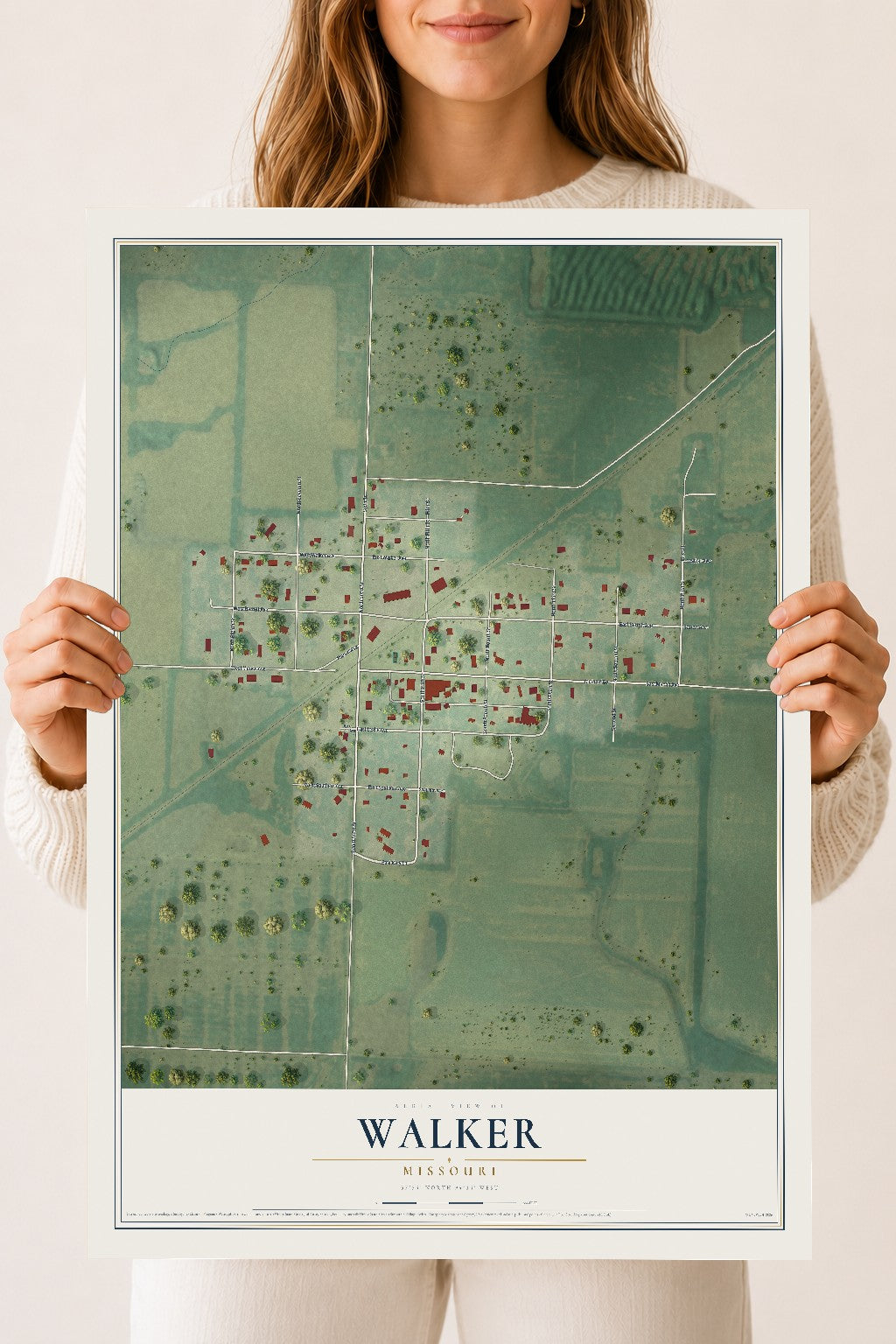 Map of Walker, Missouri, 18 x 24 inch unframed archival matte print