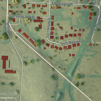 Second close-up of the map of Walnut Grove, Missouri print showing more streets and buildings
