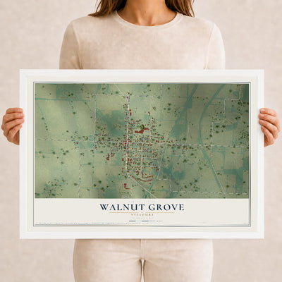 Map of Walnut Grove, Missouri, 12 x 18 inch print in a white wood frame