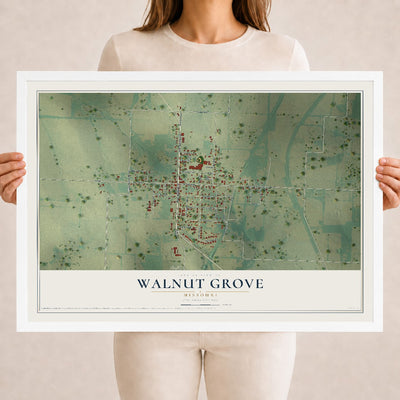 Map of Walnut Grove, Missouri, 18 x 24 inch print in a white wood frame