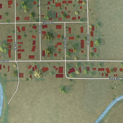 Close-up of the map of Wardell, Missouri print showing street and building detail
