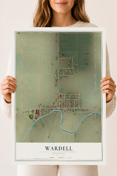 Map of Wardell, Missouri, 18 x 24 inch unframed archival matte print